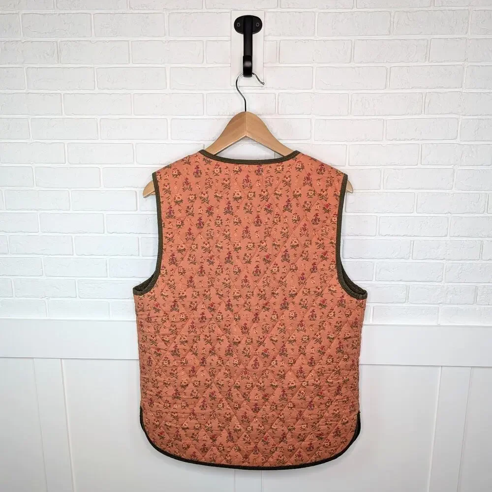 Free People Claudine Vest Medium Quilted Floral Boho Cottagecore Candied Melon